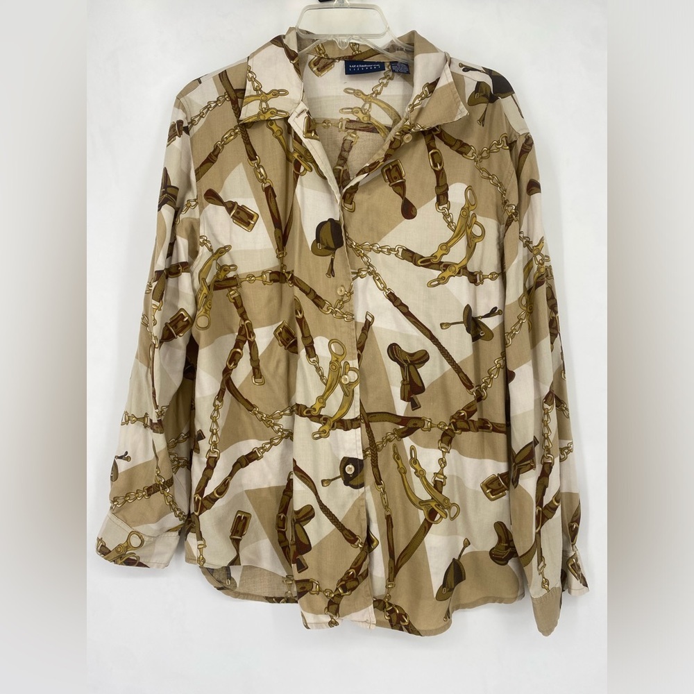 Liz Claiborne Tan and Brown Blouse